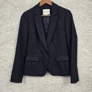 Reiss Raffy Jet Blazer Women Size 8 Navy Blue Wool Mohair Silk Tailored Office